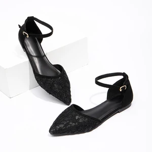 Low Price Wholesale Women's Flat Shoes Black Elegant Toe Flat Shoes Temperament Pointed Sexy Sandals