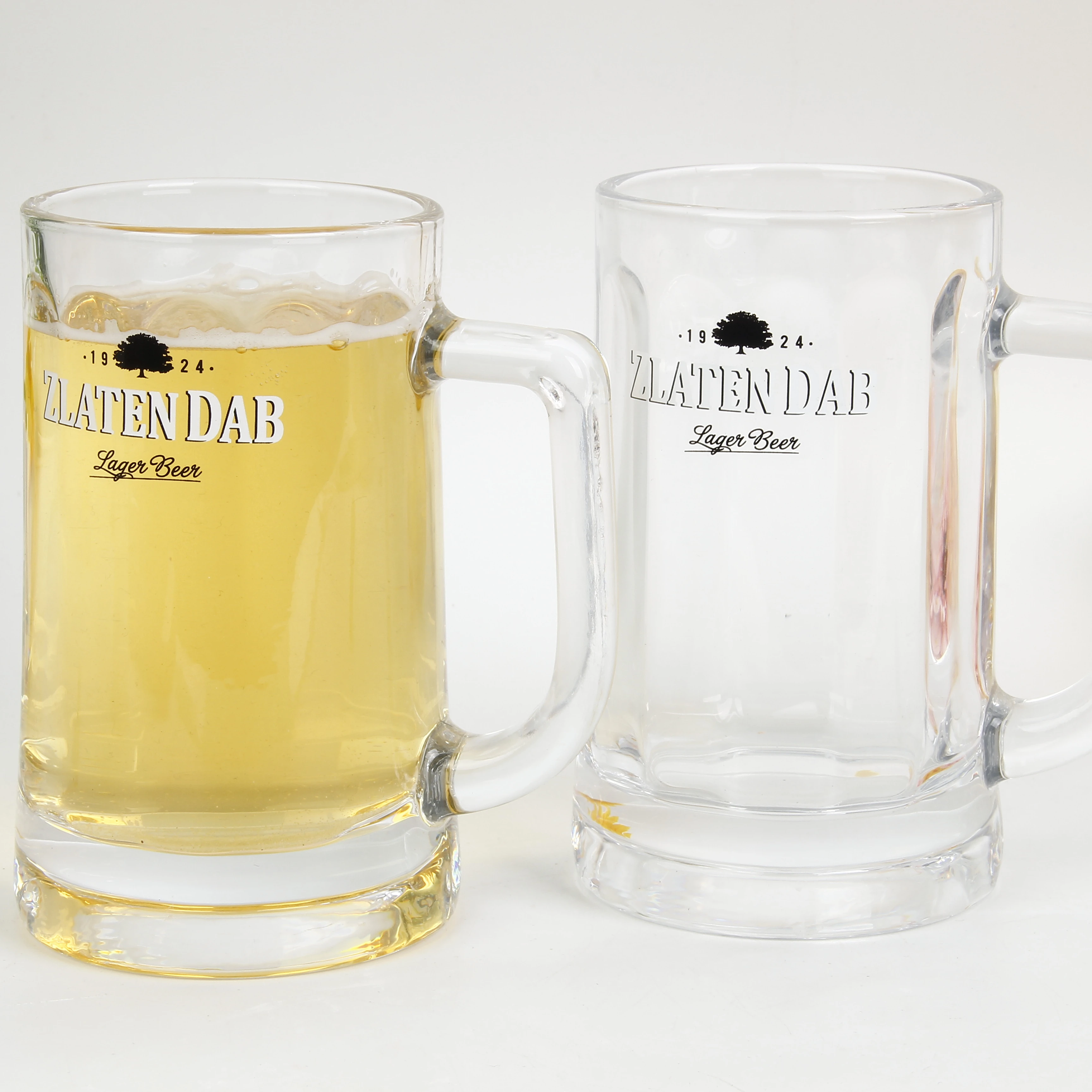 360ml clear Decal Printing logo Glass Beer Mug/thick Beer Glass Cup with Handle/rtl Glass
