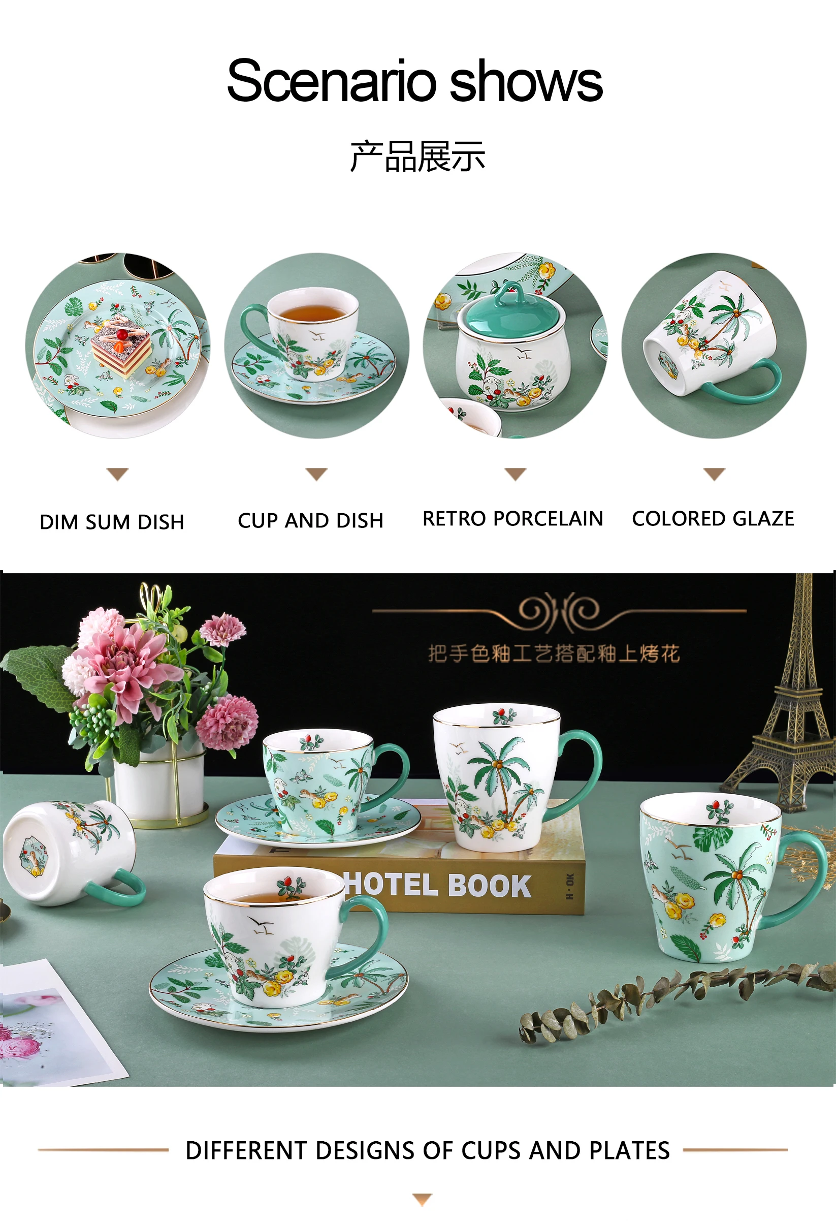 Elegant porcelain wonderland rabbit pattern gift and home use bone china afternoon tea and coffee cup and saucer factory