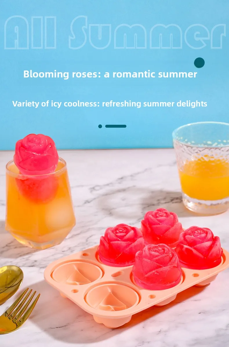 Food Grade Silicone 6 Grid Rose Ice Grid Leak-Proof Whiskey Ice Mold with Buckle Ice Cream Tools details
