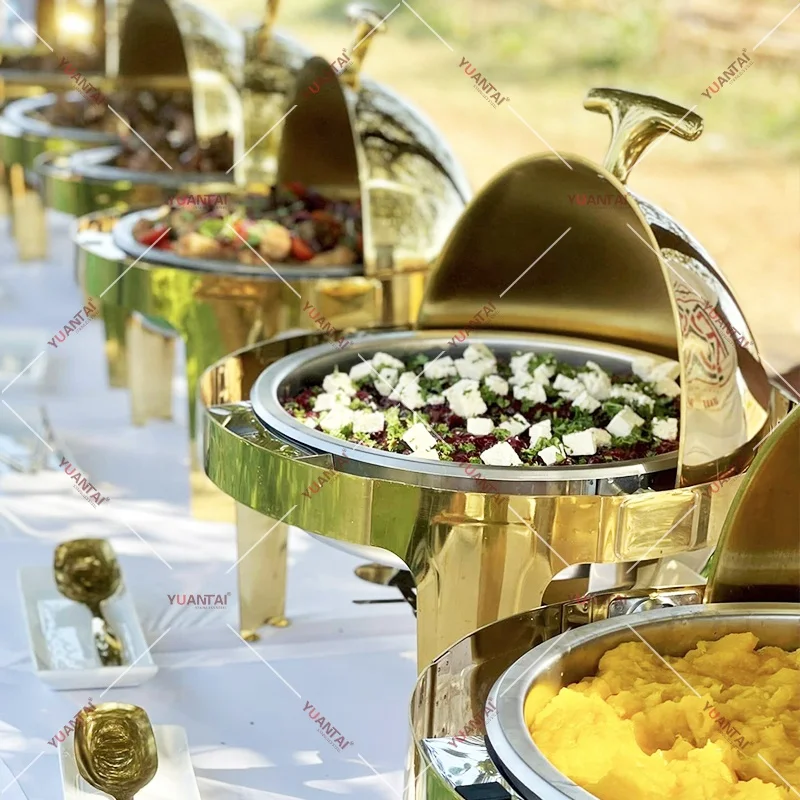 4,5L Chafing Dish Buffet Set – Edelstahl Warmhaltebehälter Rund, 2er Set Gold, Für Catering & Partys