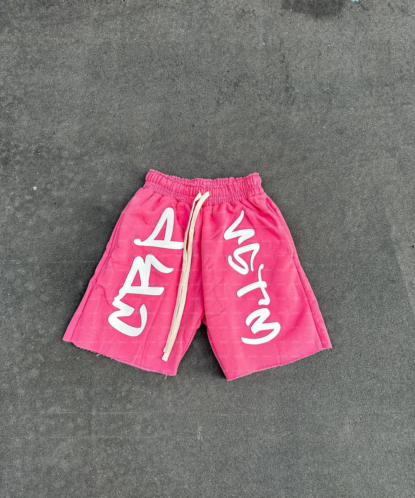 Custom Summer Sweat Shorts Raw Hem Cotton Rhinestone Puff Printed Sun Faded Acid Wash Streetwear Shorts for Men gallery 9