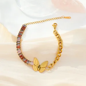 High Quality 18K Gold Plated Stainless Steel Vintage Charm Bracelet Butterfly Lock Chain Link Design for Women Party Jewelry