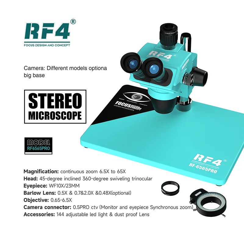 RF4 RF-6565PRO Trinocular Stereo Microscope 6.5-65X for Mobile Phone ...