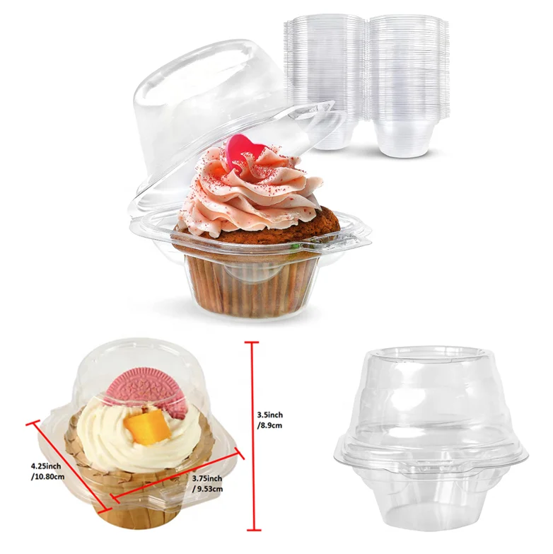 Individual Cupcake Box Disposable Clear Hinged Plastic Pet Single ...