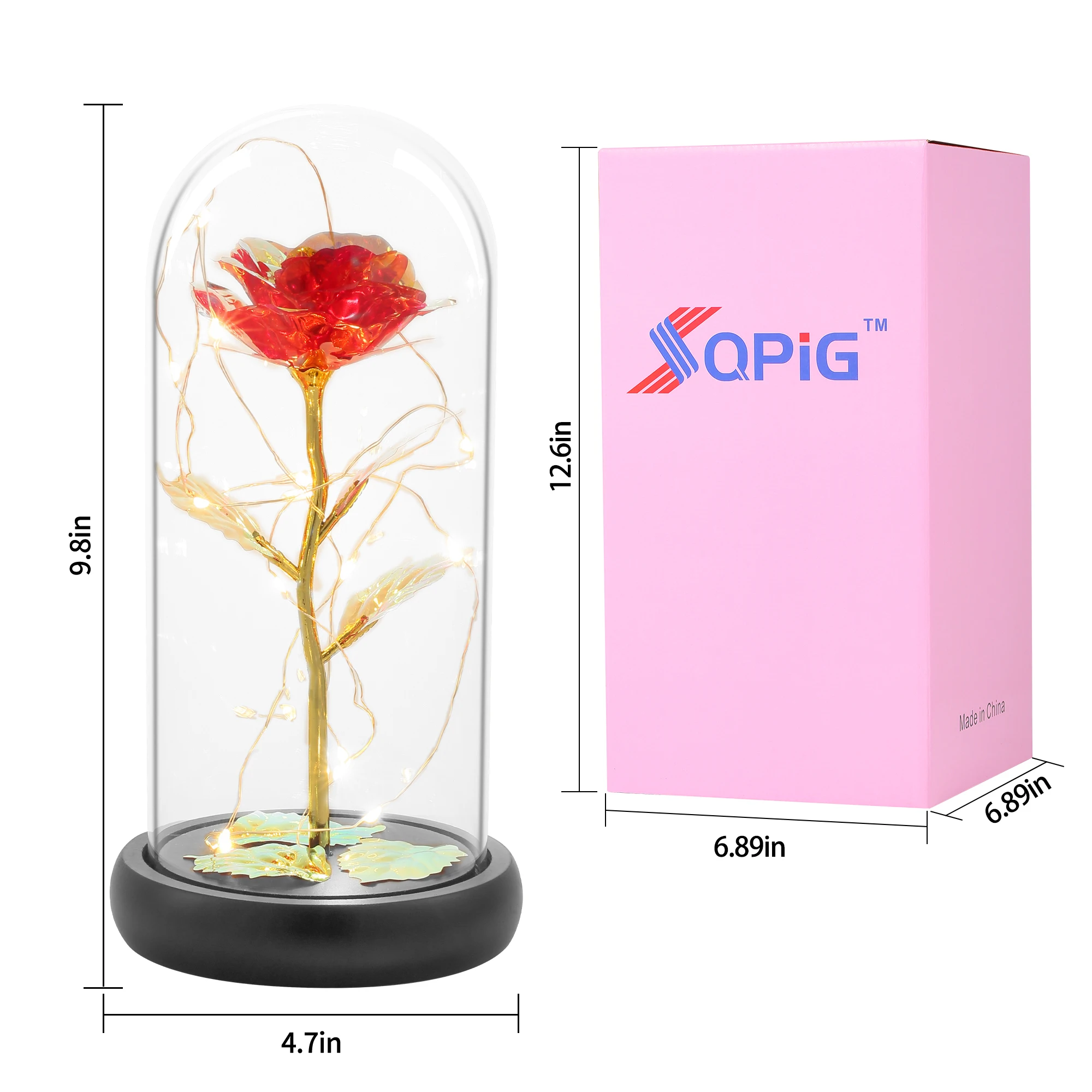 Preserved flower in glass dome with wooden base with led light for home decoration factory