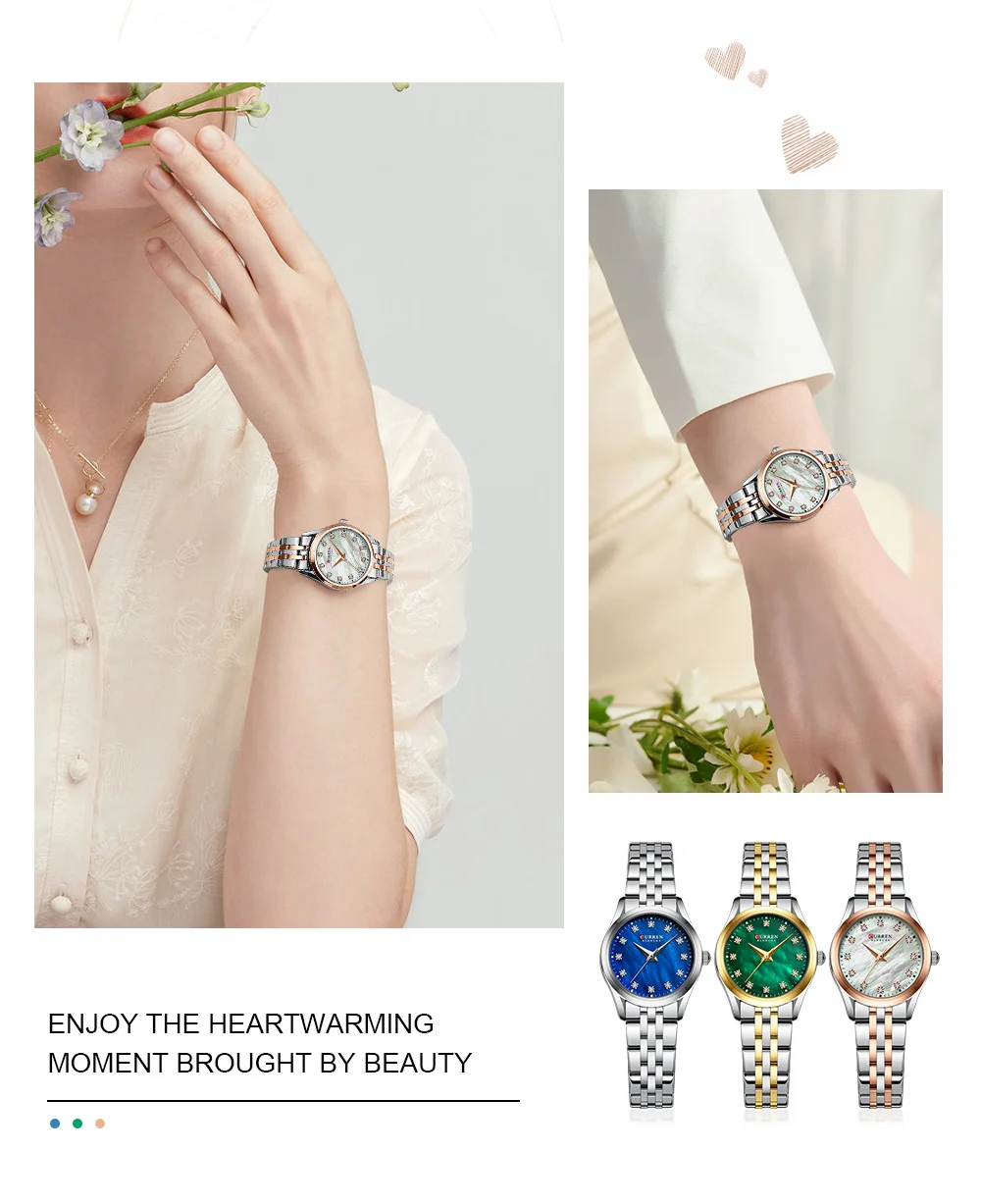 Curren 9111 Luxury Casual Fashion Simple Diamonds Design Ladies Luminous Watch Stainless Steel Band Waterproof Watches for Women