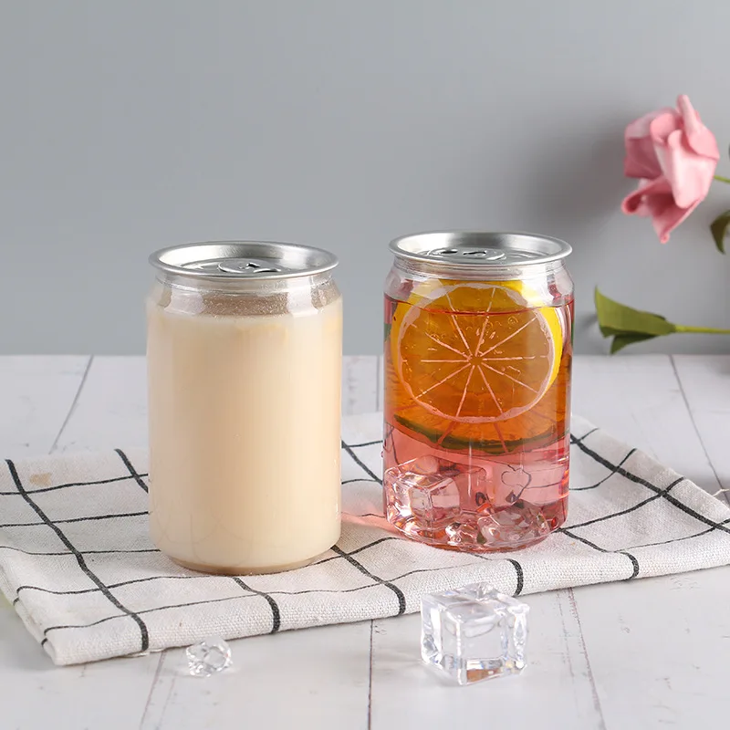 250ml 330ml 375ml 500ml Empty Package Pet Beverage Transparent Plastic Juice Bottle Milk Tea Enzyme Bottles With Cover