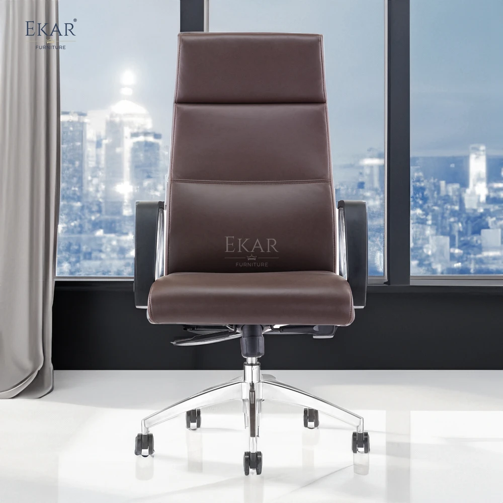 Elegant Italian Imported Top-Grain Leather Office Chair with PU Soft-Padded Armrests manufacture