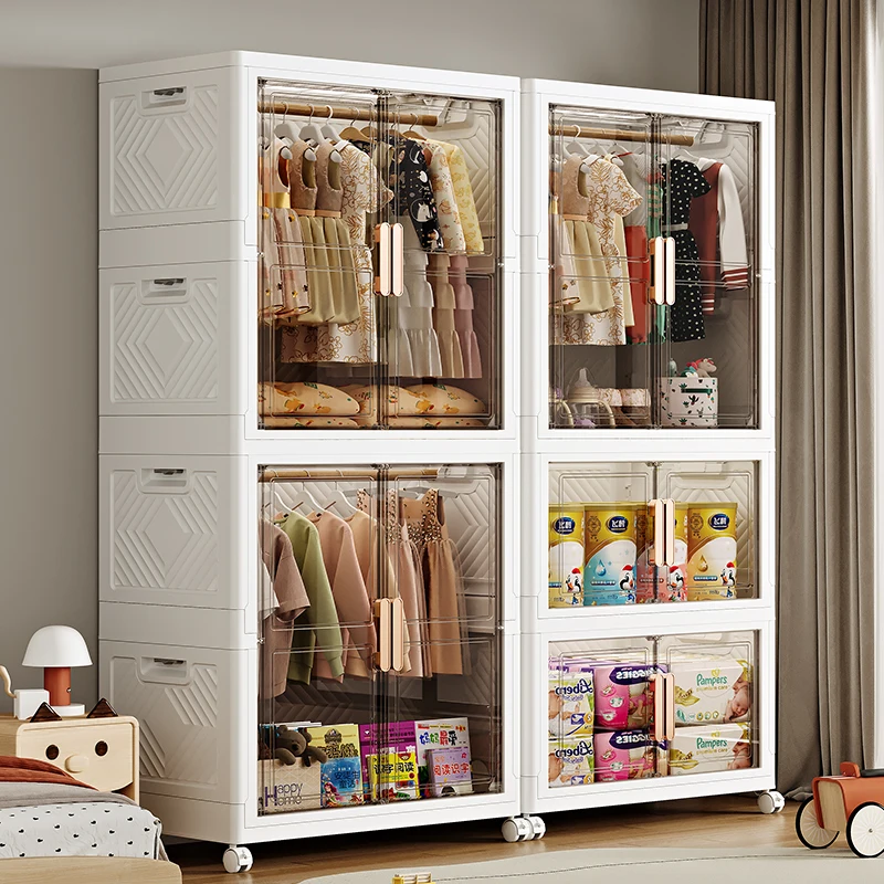 Wannuo Easy to Install Portable Wardrobes 1/2/3 Layers Foldable Plastic Wardrobe Portable Baby Wardrobe with Universal Wheels