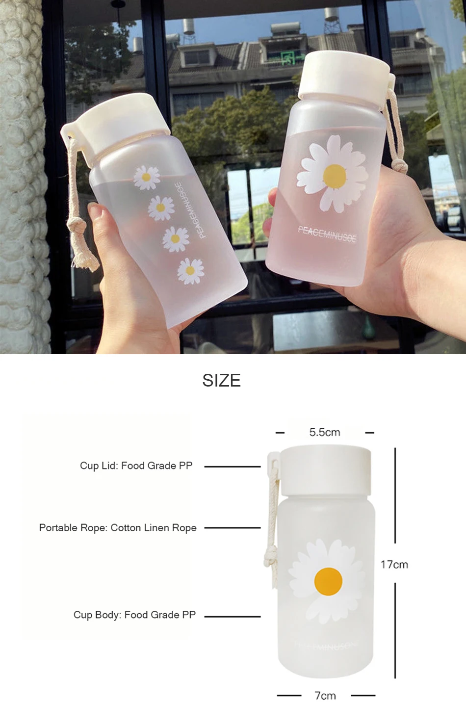 480ml Small Daisy Transparent Plastic Water Bottles BPA Free Creative  Frosted Water Bottle With Portable Rope Travel Tea Cup