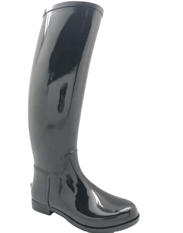Women Black Shiny Waterproof Rubber Horse Riding Boots