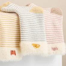 Fashion Cute Animal Stripes Warm Winter Baby Fluffy Socks Children Crew New Born Cozy Socks