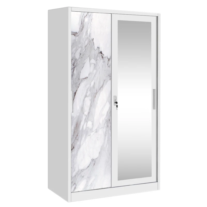 Modern Steel Sliding Wardrobe with Mirror for Bedroom Furniture