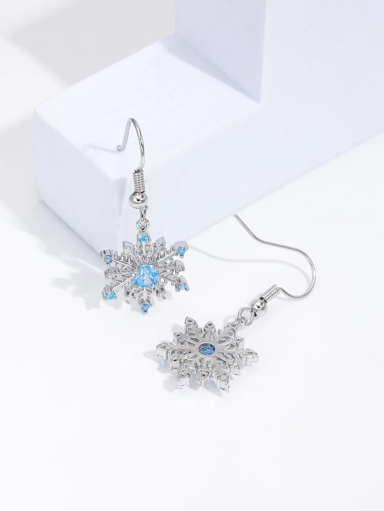 Frozen Snowflake Drop Earrings Blue Snowflake Earrings Zircon Earrings Wholesale