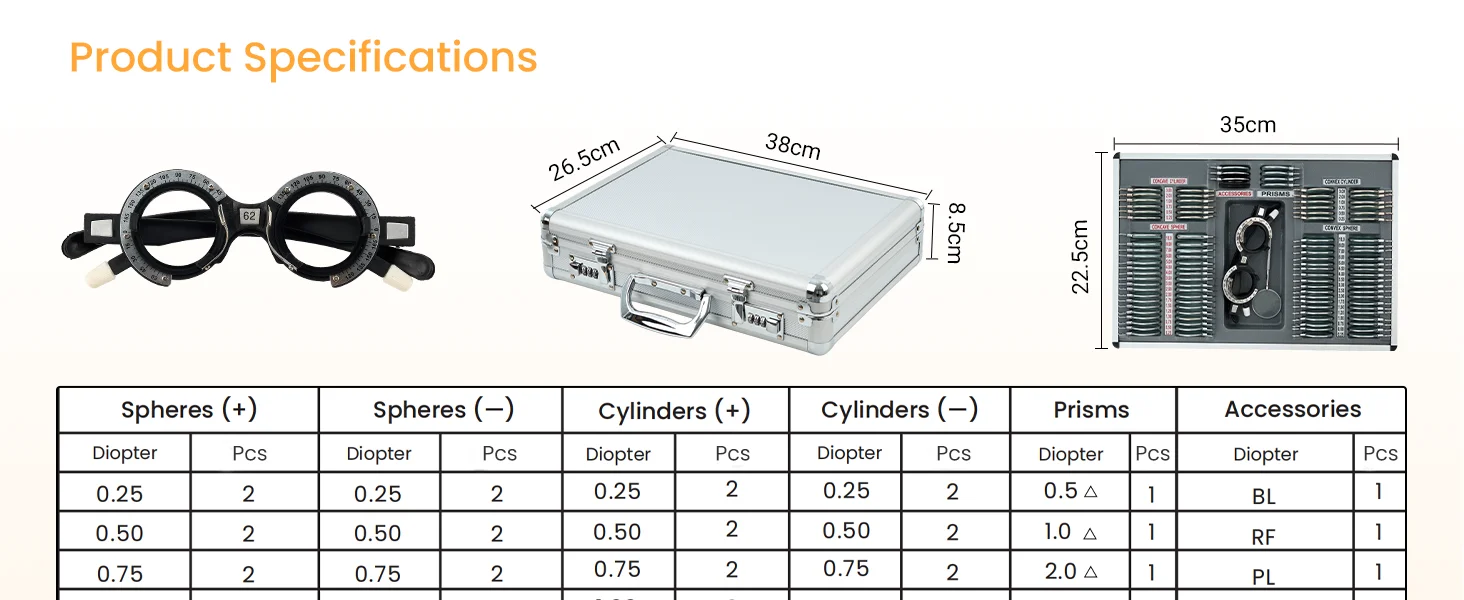 Hot Selling Ophthalmic Equipment Trial Lens Set JS-104B Pieces Plastic Ring Aluminum Case Glasses Insert Lens Case