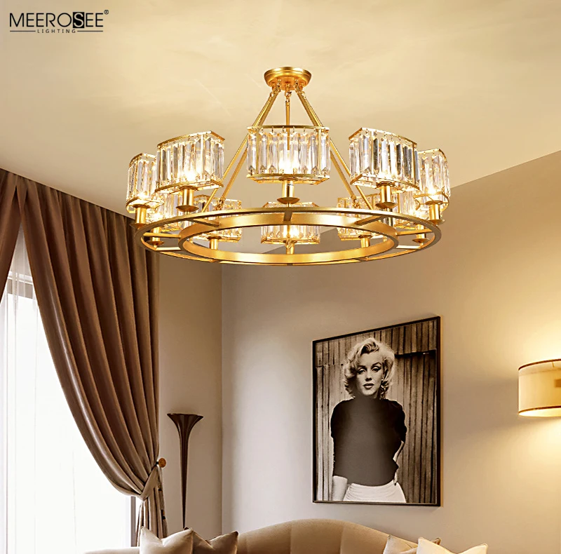 Meerosee Rustic Crystal Chandelier Modern Contemporary Ceiling Light Fixtures Vintage Pendant Lighting Dining Room Foyer MD86792