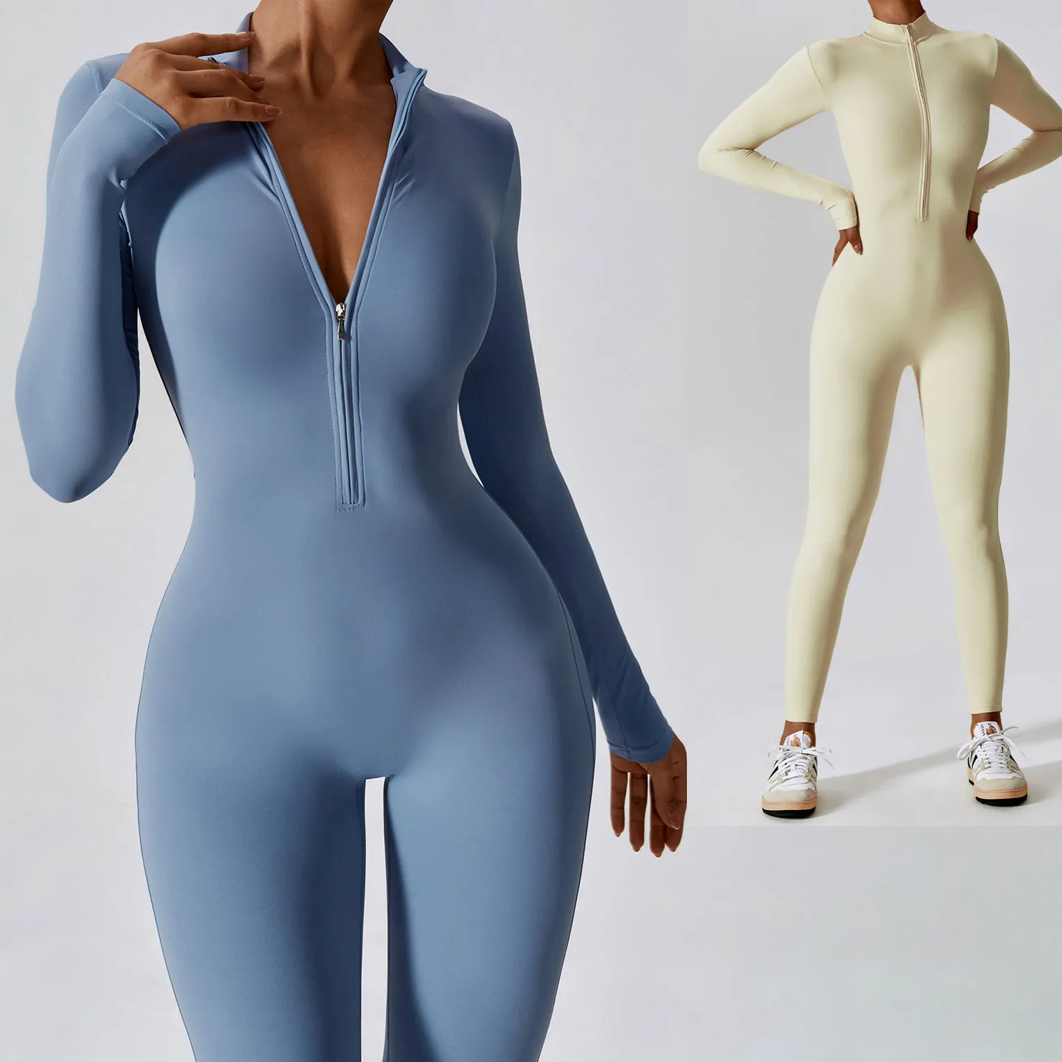 Generisch 2025 - Women's Yoga Jumpsuits, Shiny Metallic PVC Stand-Up Collar, Long Sleeve Jersey Bodysuit, Sexy Beach Dresses, Silver, XL, siliver, XL