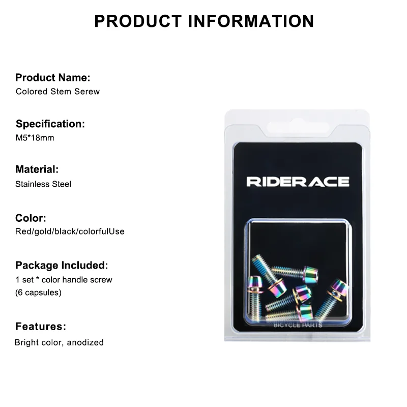 RIDERACE 6Pcs/Set Bicycle Disc Brake Caliper Bolt Clamp Fixed Screws M6*18mm Steel Mountain Bike Disc Brake Caliper Fixed Screw