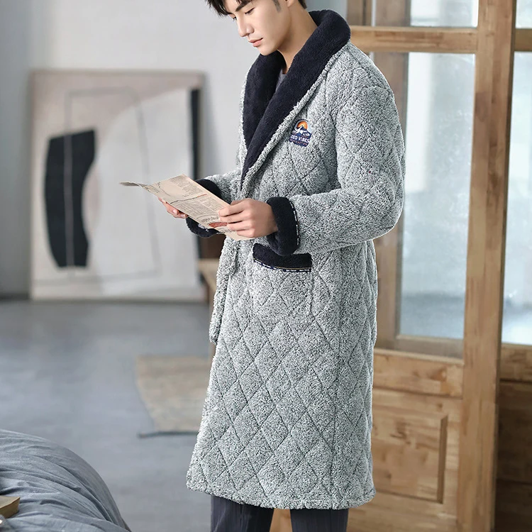 Hot Selling Luxury Home Thick Coral Waistband Knee Length Fleece Polyester Man Bathrobe