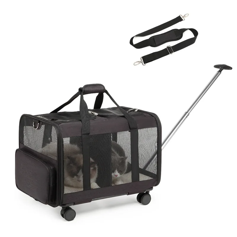 Rolling Pet Trolley Bag Airplane Approved 2 Pets Pet Carrier Bag With Wheels Multifunction Cat Dog Carrier Bag