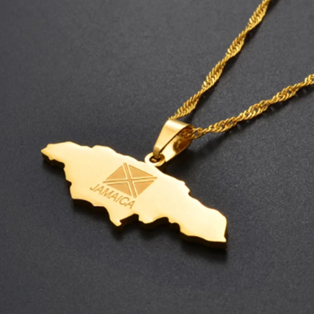 Collana Argento Con Ciondolo Mappa Bandiera Giamaica – Acciaio Inox