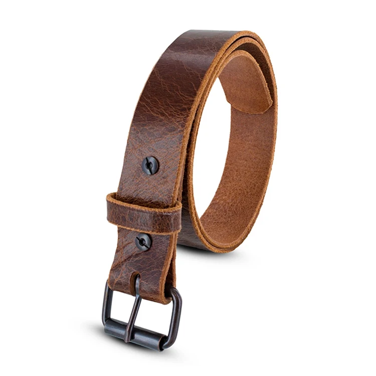 Emg6977 Crazy Horse Leather Designer Men Chest Logo Custom Belt