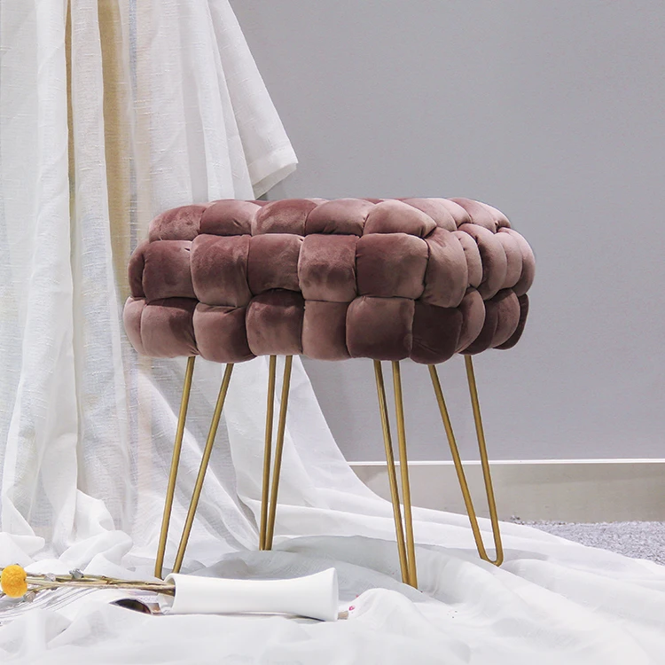 Wholesale Hot Sale Nordic Modern Pink Velvet Fabric Ottoman Legs Modern Dressing Table Step Stool Ottoman Pouf