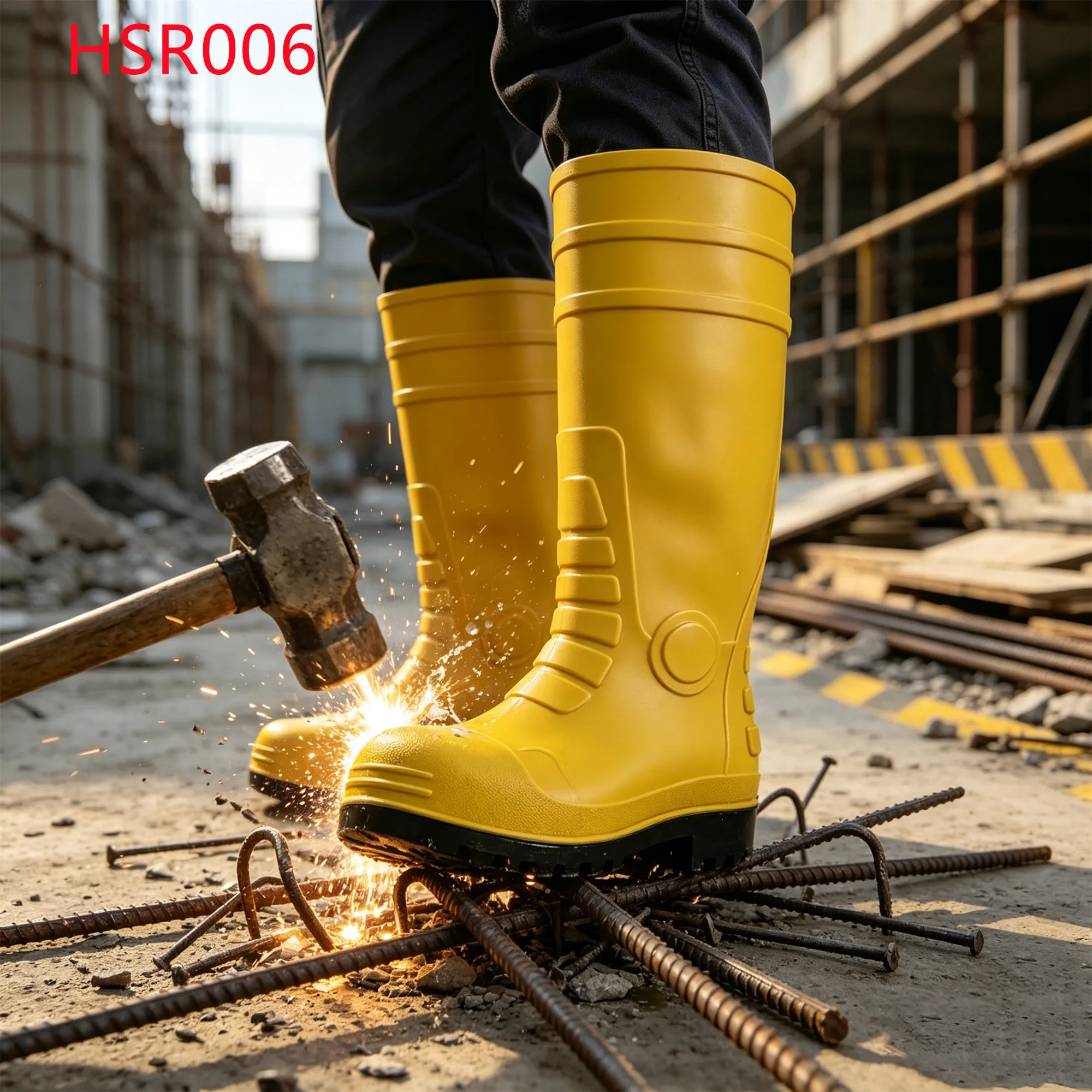 LXG,Sewage Treatment Plant SRC Standard Safety Gumboots Oil&gas Line Steel Toe&midsole Industrial Yellow Rubber Boots HSR006
