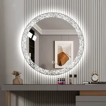 Luxury Home Decor Round Circle 3 Colors Luminous Smart Led Light Touch Screen Makeup Wall Mirror