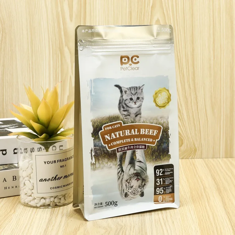Customized Pet Dog Food Bag Packaging Bags Cat Food Composite With Tab zipper 8 sides Flat Bottom Dog Pet Food Packaging Bag
