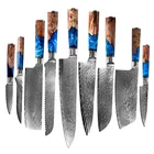 Damascus 8&quot; Chef Knife VG10 67 Layers Carbon Steel Japanese Kitchen Sets Knives With Blue Resin Handle