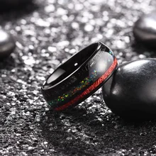 Custom Fashion jewelry Rings 8mm Black Tungsten Rings For men Red Opal Meteor Sticker Inlay Couple Engagement Wedding Band