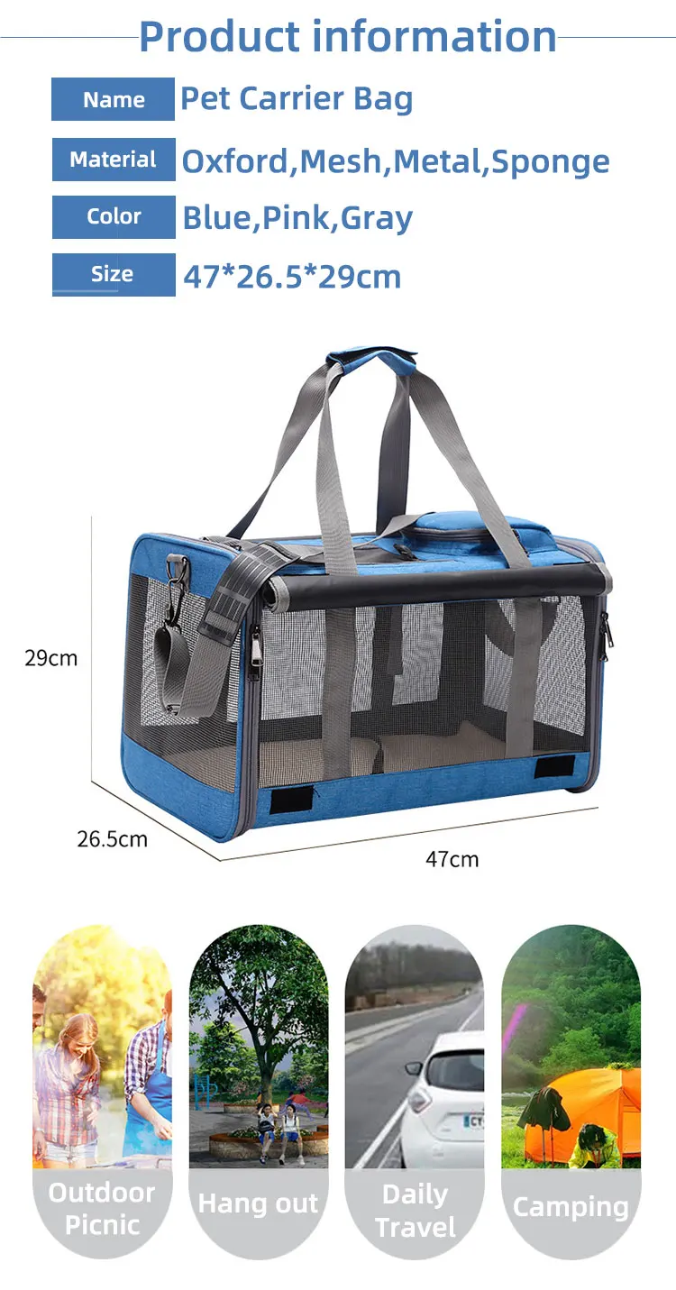 Airline Approved Folding Outdoor Portable Removable Collapsible Steel Frame Travel Cat Dog Carrier Crate Kennel Animal Cage