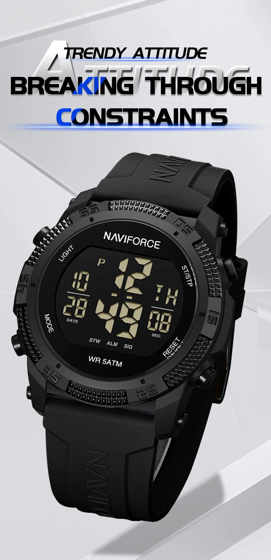 Original NAVIFORCE 7104 Digital Watch Men Sport Chronograph Wristwatch Date Stopwatch Waterproof  Male Electronic Clock
