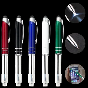 Multifunctional LED Light Metal Stylus Ballpoint Pen LED Light Customizable Logo Printing for Office Promotional Gift