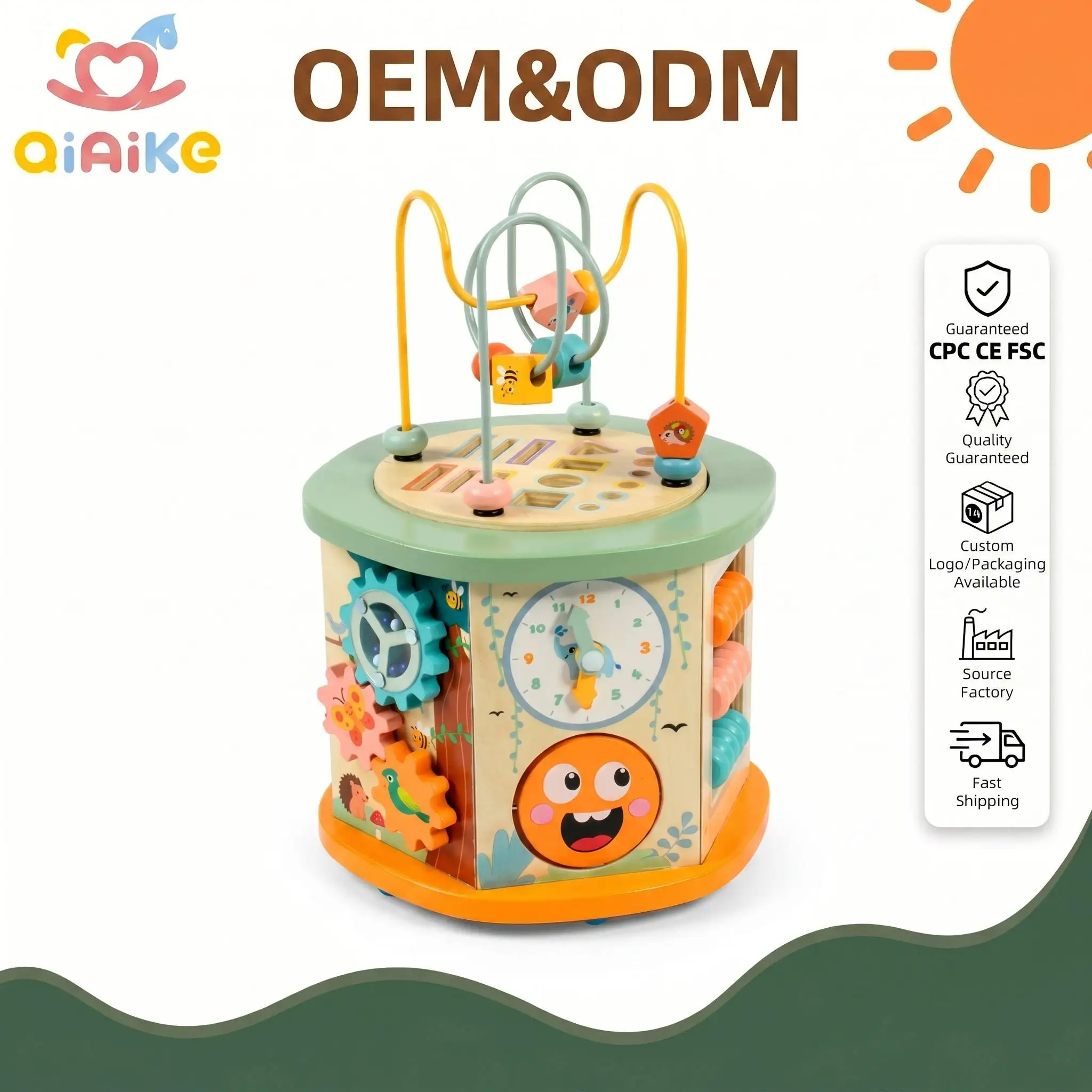 cubo attività in legno Montessori multifunzione – 12-in-1, giocattoli educativi per lo sviluppo precoce, cubo didattico in legno per bambini di 1 anno