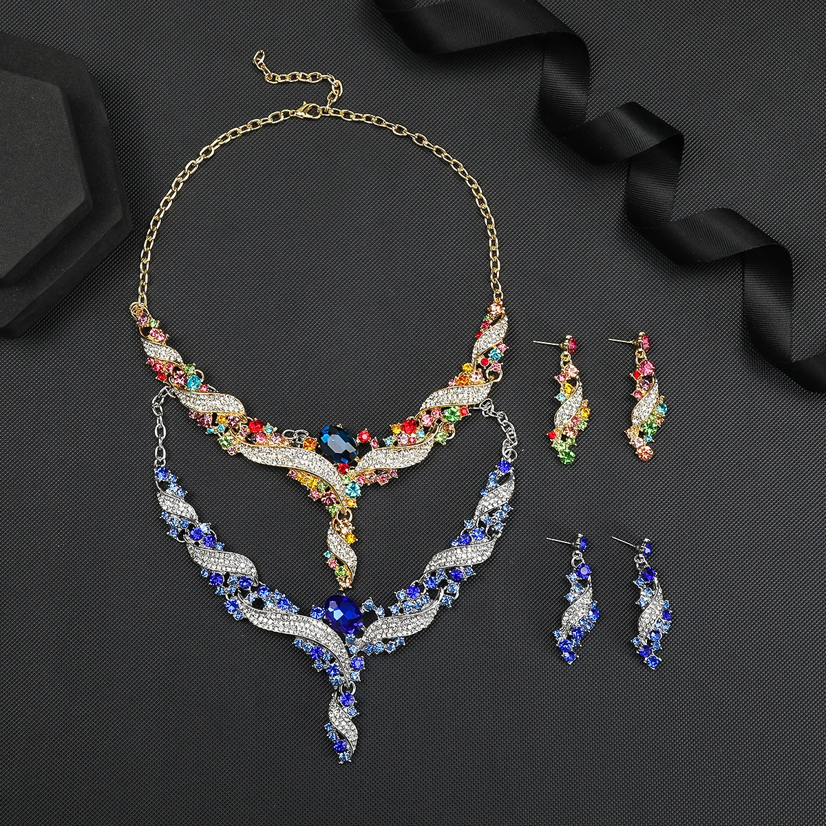 Women Jewelry Sets Luxury Shiny Rhinestone Crystal Necklace Earrings Sets for Wedding Br aperçu 5