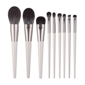 Custom makeup brushes  synthetic hair wooden handle makeup brushes 9pcs