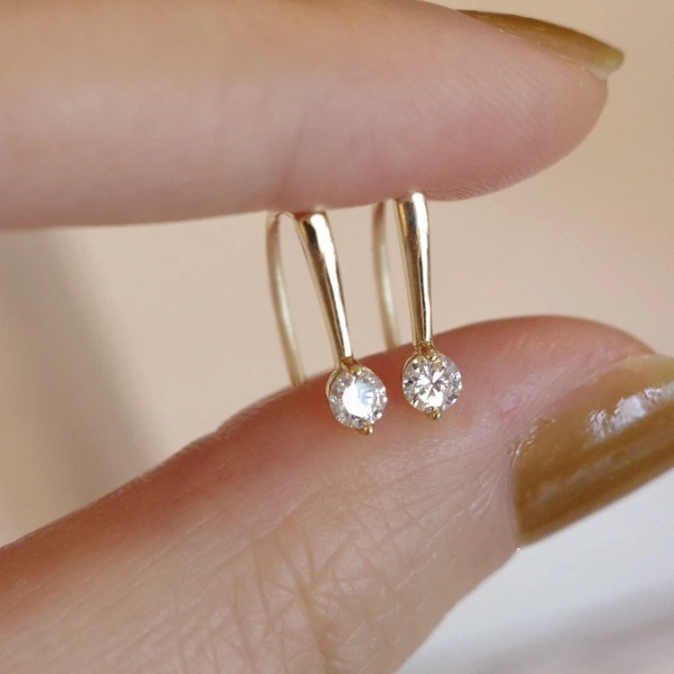 14k Gold Plating Sparkling Zircon Simple Geometry Earrings 925 Sterling Silver Cz Wedding Earrings Jewelry