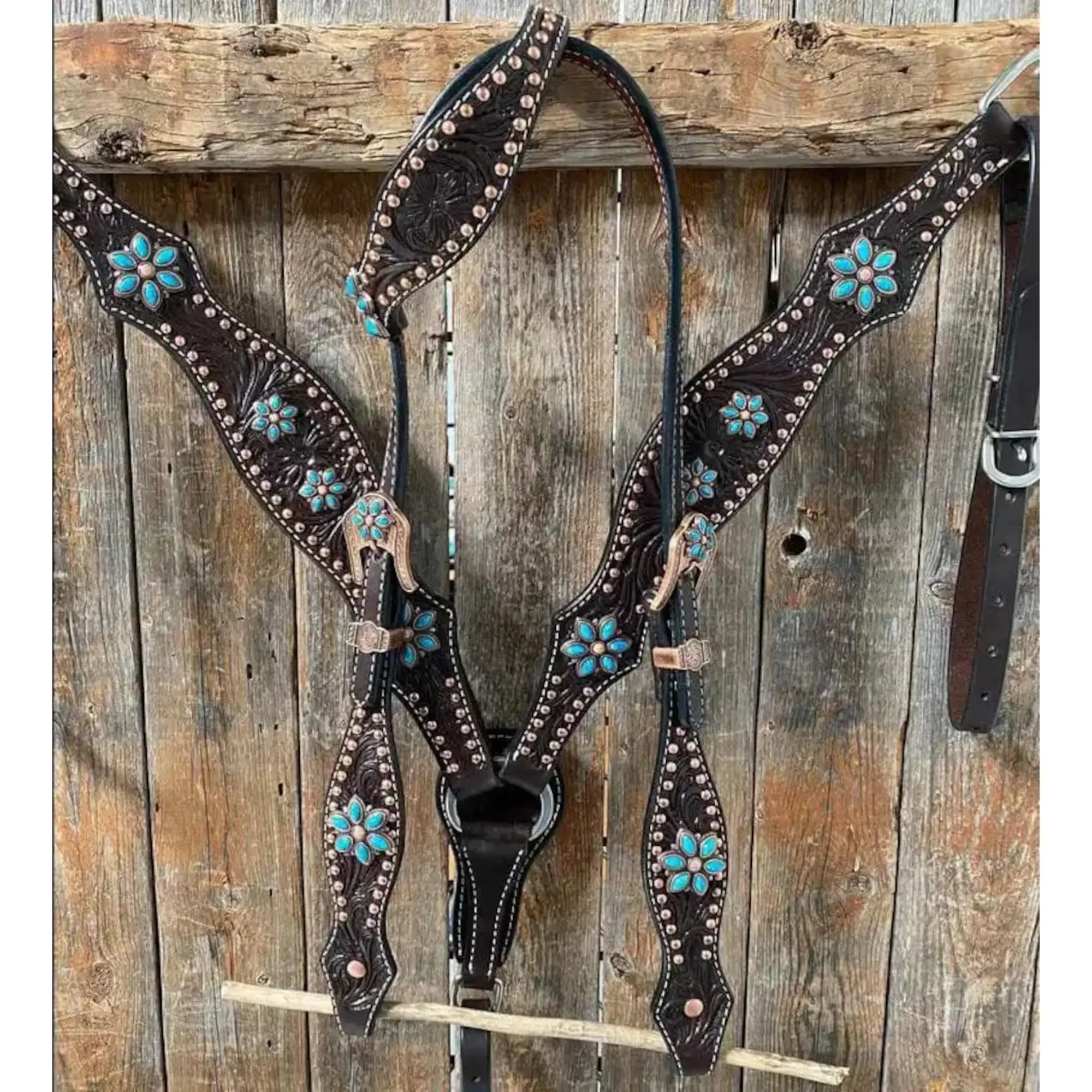 Direct Factory Supply Durable Adjustable and Comfortable Dark Oil Dot Headstall Breast Collar Set for Worldwide Export