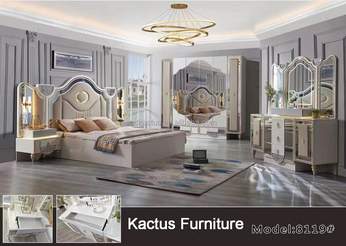 2022 Brand New Modern Classical White Lacquer Bedroom Furniture Set