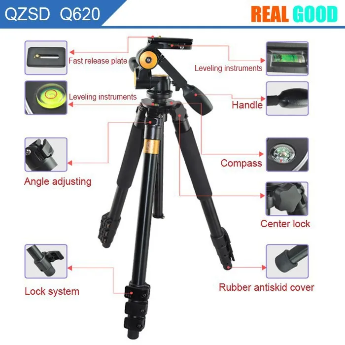 Q620 Aluminum Alloy 15kg Load Capacity Professional Fluid Head DSLR Digital SLR Camera Tripod