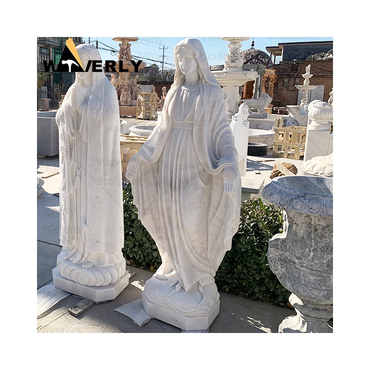 Custom Hand Carved Stone Vierge Marie Granit Statue Large Outdoor White