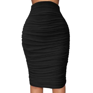 New Summer Fashion Casual Sexy Skirt Ruched Tight Midi Women Party Skirts