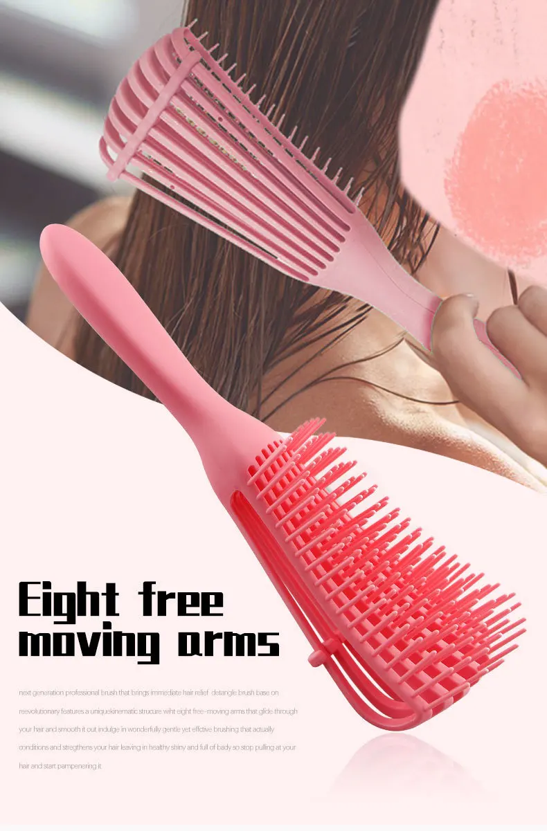 Custom Logo Plastic Octopus Comb Eight Rows Curly Hair Brush Vent Detangling Hair Brush for Women