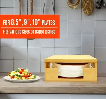 Chavisenty Distributeur D'Assiettes en Papier de 10 Pouces, Support D' Assiettes en Bambou sous L'Armoire, Assiette Verticale de Comptoir de Cuisine Noir