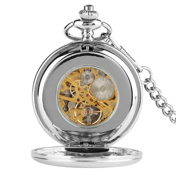 Orologio Da Taschino Scheletrato Meccanico Uomo – Cassa Argento, Quadrante Bianco