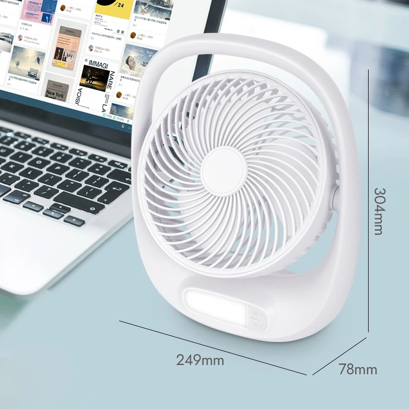 7-Inch Table Desk Fan Light Portable Type-C Rechargeable Fan Home Car Outdoor Use 3 Wind Speed 5V Electric Power Made Plastic