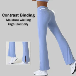 High Quality Ladies New Activewear Contrast Binding Yoga Leggings 1pc Vented Cuffs Flare Bottoms Tummy Control Pilates Pant